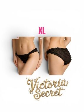 Victoria's Secret Black Sheer Dot Ruffle Bikini Panty - XL